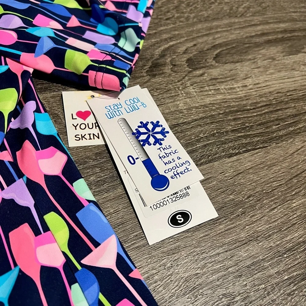 Lulu B UPF 50 Puff Sleeve Cooling Top Wine Glass Print Size Small NWT new resort - Picture 12 of 12